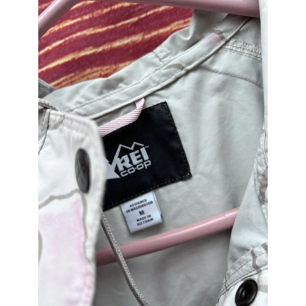 REI Co-Op Coop Womens Camo Print Zip Hooded Coleridge Wind Rain Jacket Size M